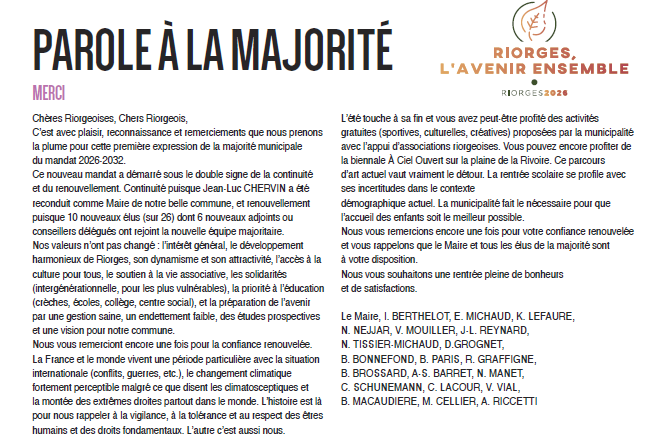 expression Riorges l'avenir ensemble